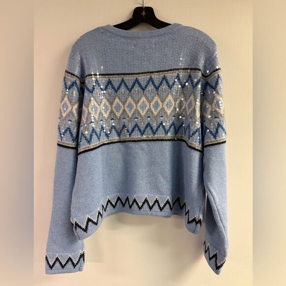 NWT Loft Sequin Fair Isle Sweater Jacket Cardigan in Sky Blue Size XL - Picture 7 of 8